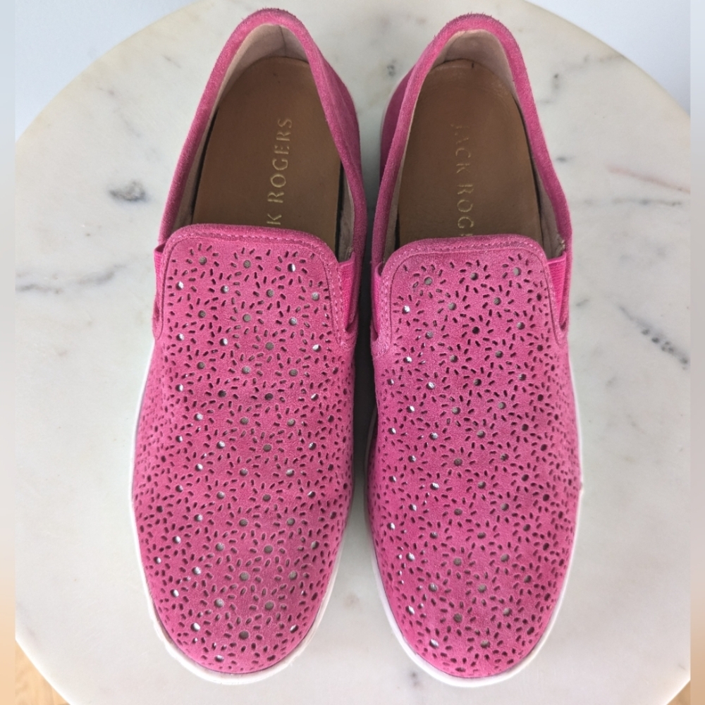 Jack Rogers Ronnie Pink Perforated Suede Slip On Sneakers - Picture 2 of 10
